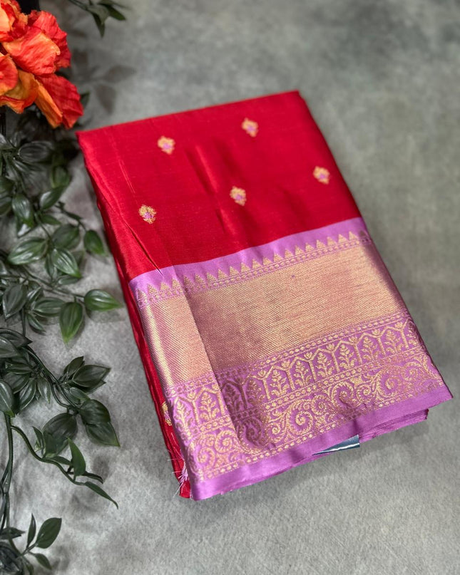 Red n light pink small semi Kanchi-12 saree