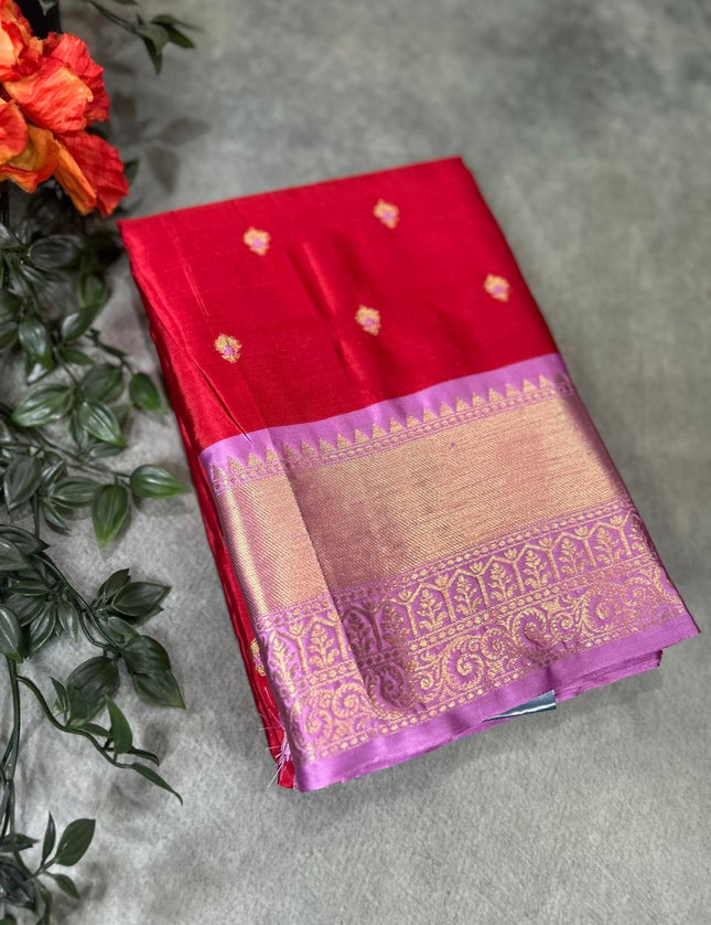 Red n light pink small semi Kanchi-12 saree
