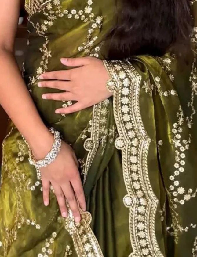 Organza Green  party wear saree