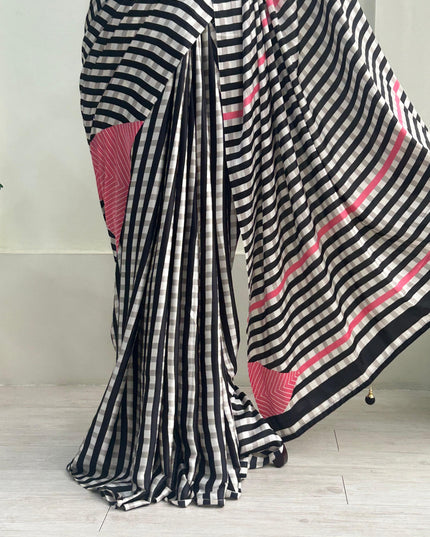 Pink Noir stripes satin crepe 101 saree