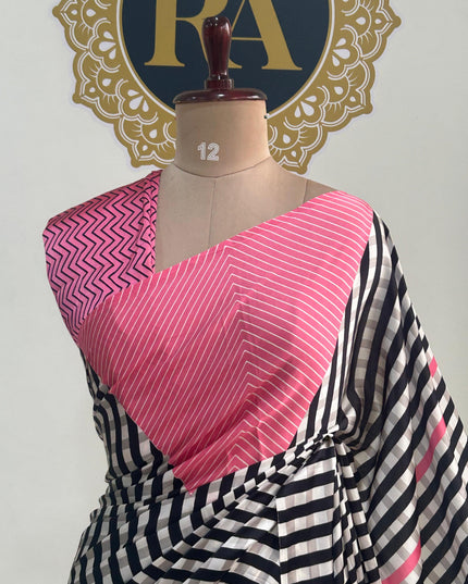 Pink Noir stripes satin crepe 101 saree