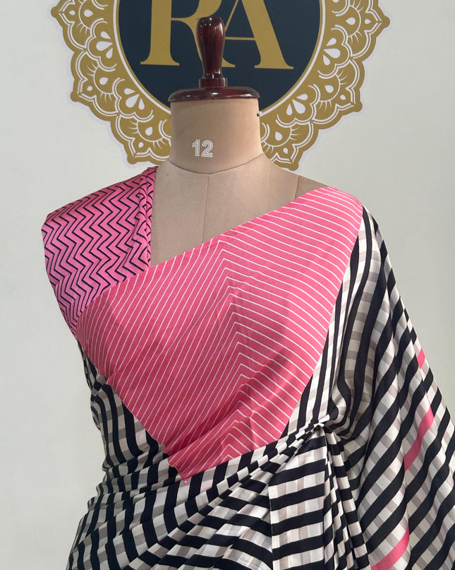Pink Noir stripes satin crepe 101 saree