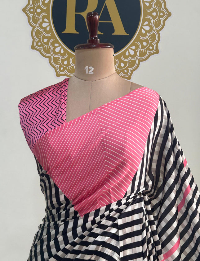 Pink Noir stripes satin crepe 101 saree