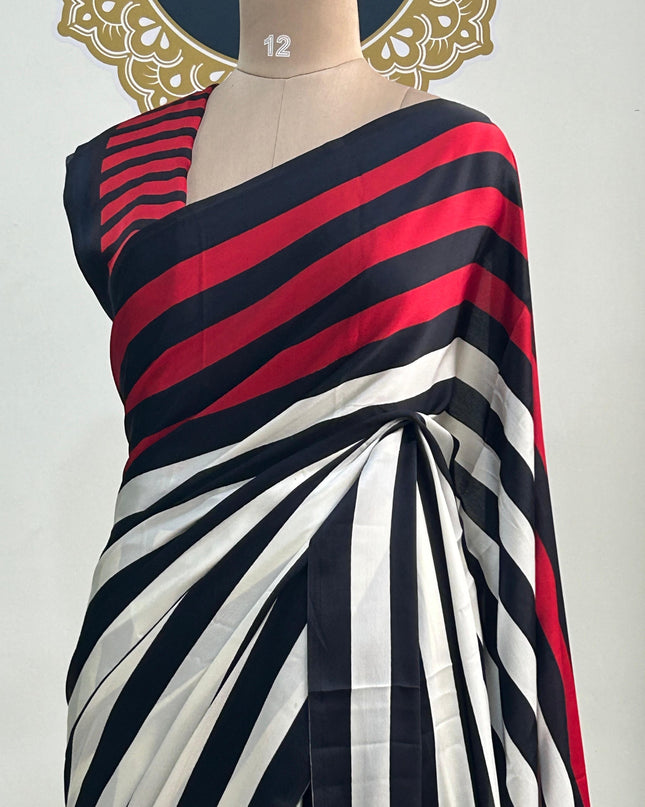 Black Ivory Red Satin crepe 101 Saree