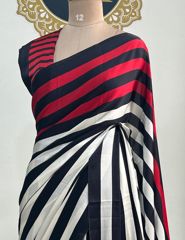 Black Ivory Red Satin crepe 101 Saree