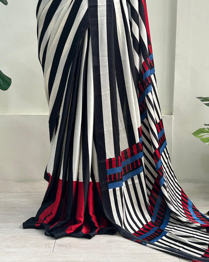 Black Ivory Red Satin crepe 101 Saree