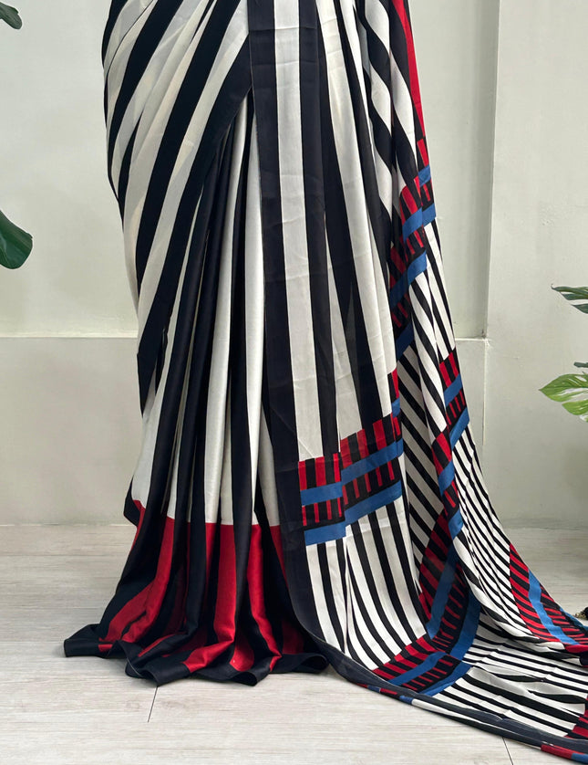 Black Ivory Red Satin crepe 101 Saree