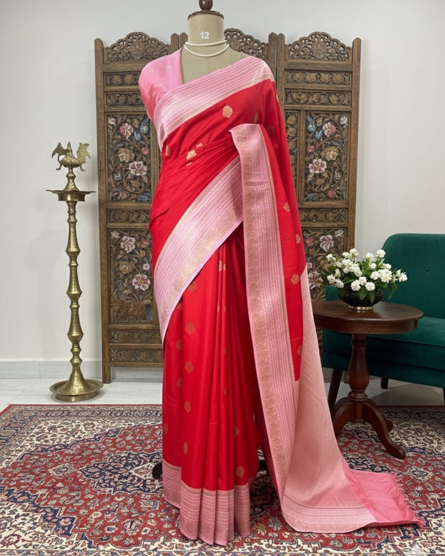 Red pink soft silk 102 saree