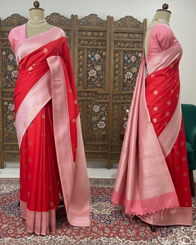 Red pink soft silk 102 saree