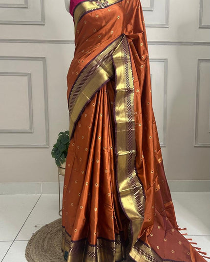 Rust orange and brown  semi Kanchi-106 saree