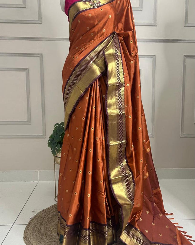 Rust orange and brown  semi Kanchi-106 saree