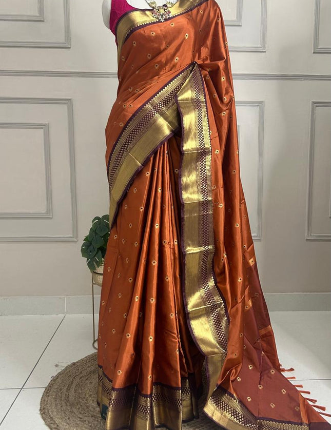 Rust orange and brown  semi Kanchi-106 saree