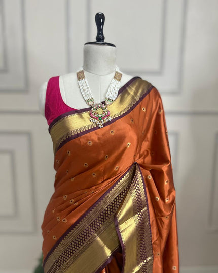 Rust orange and brown  semi Kanchi-106 saree