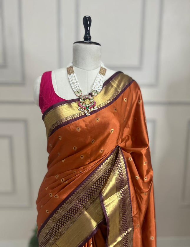 Rust orange and brown  semi Kanchi-106 saree