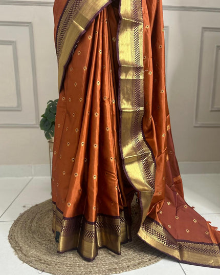 Rust orange and brown  semi Kanchi-106 saree