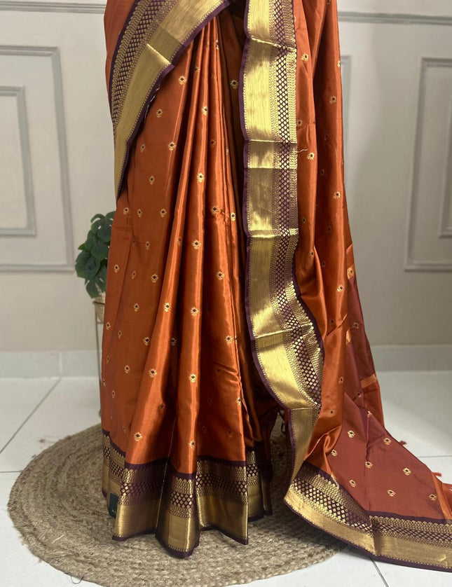 Rust orange and brown  semi Kanchi-106 saree