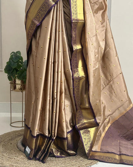 Beige n dark purple small Butta Kanchi-12 saree
