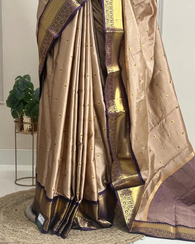 Beige n dark purple small Butta Kanchi-12 saree
