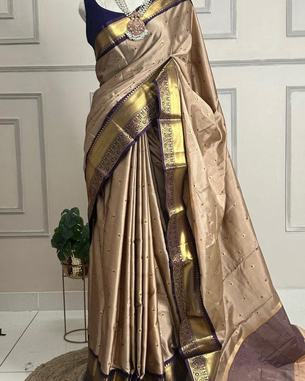 Beige n dark purple small Butta Kanchi-12 saree