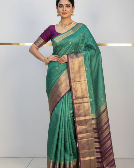 Light Rama Green  Checks Tussar Saree ST103