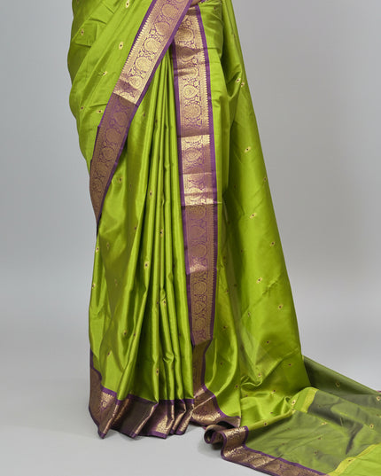 Parrot green small border kanchi 104 silk saree