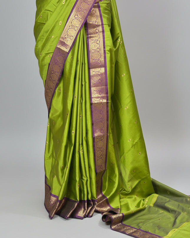 Parrot green small border kanchi 104 silk saree