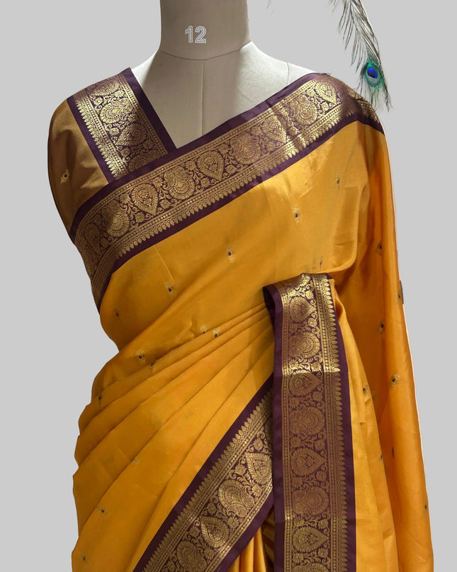 Yellow small border kanchi 104 silk saree