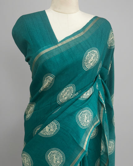 Teal Green Traditional Design Semi Tussar 106 Saree