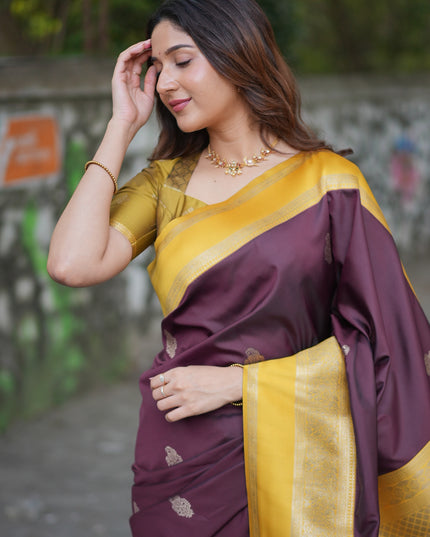 Rabiya Brown yellow soft silk saree