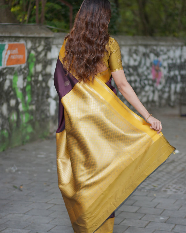 Rabiya Brown yellow soft silk saree