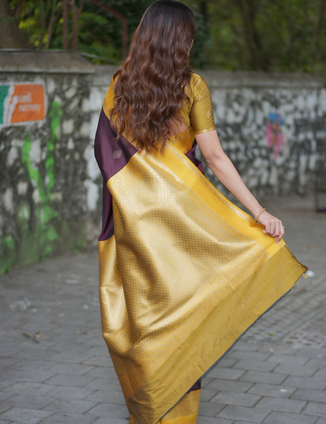 Rabiya Brown yellow soft silk saree