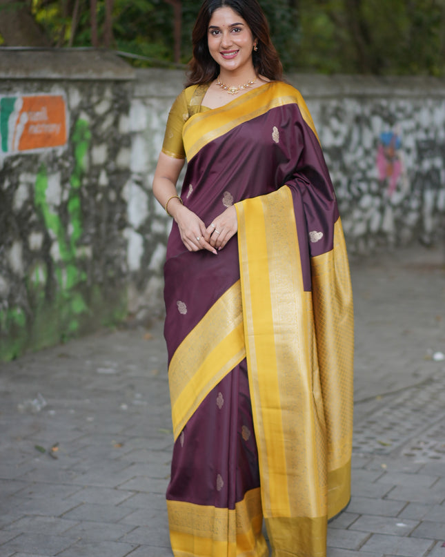 Rabiya Brown yellow soft silk saree